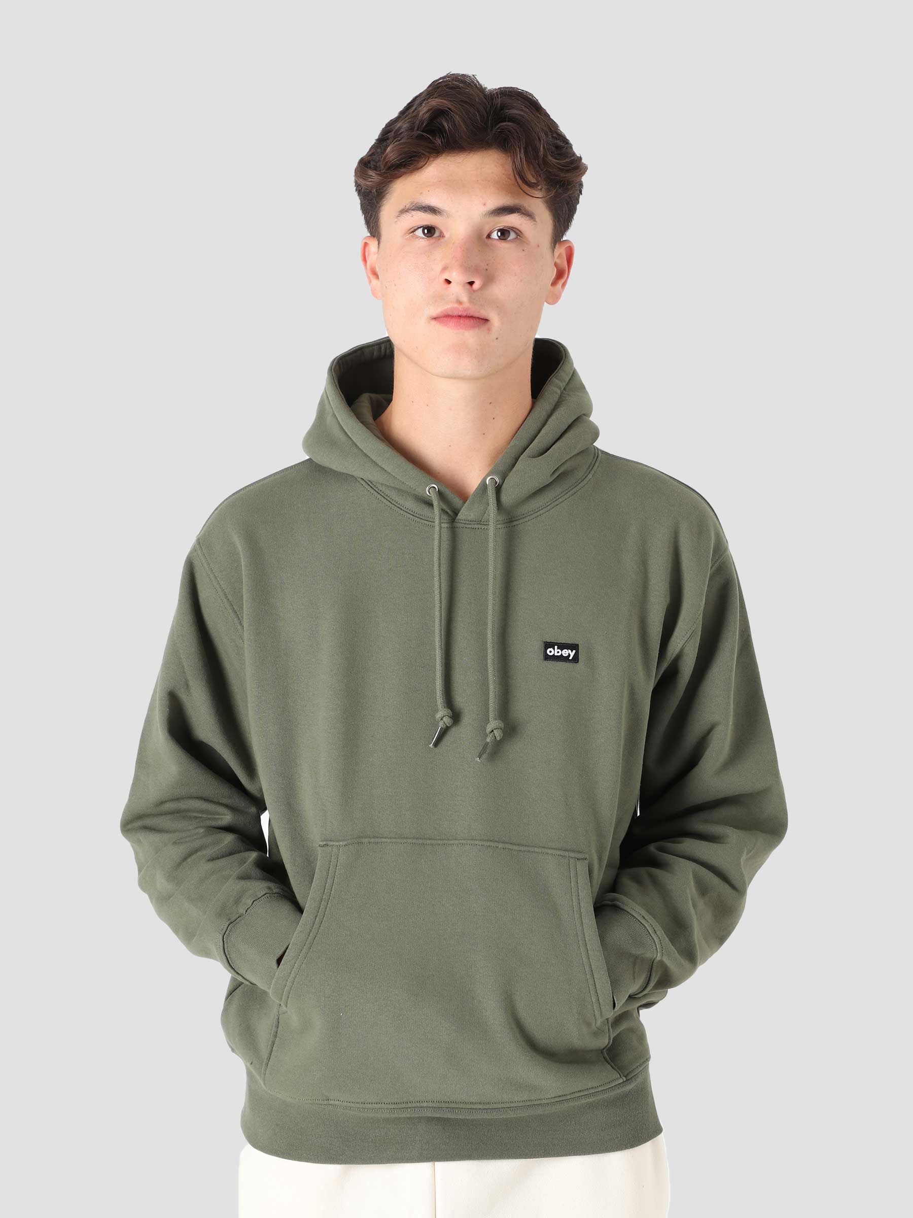 Obey Mini Box Logo Hood Hood Fleece (Embellished) Thyme - Freshcotton