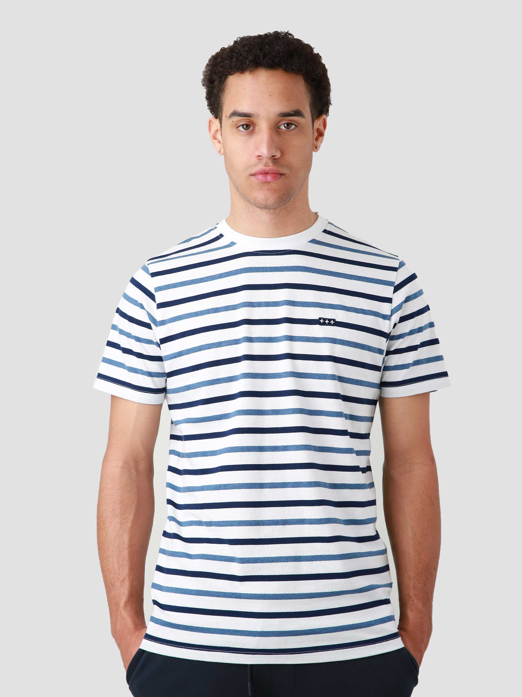 Quality Blanks QB601 Stripe T-shirt White Navy - Freshcotton