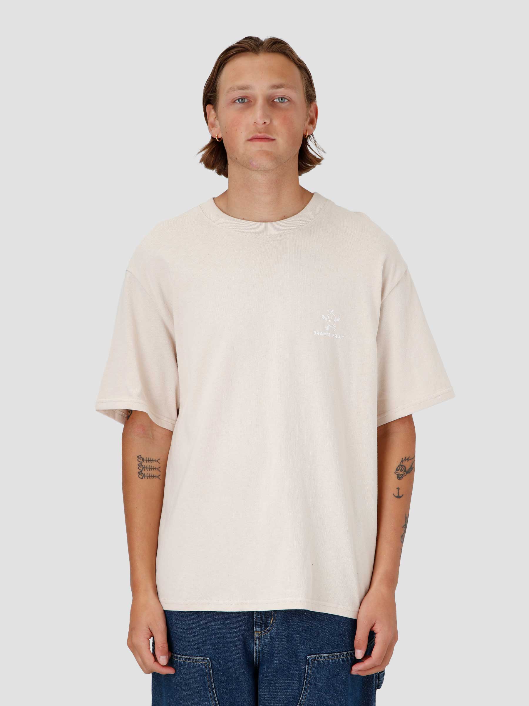 Brams Fruit Khaki Lemon Outline T-Shirt - Freshcotton