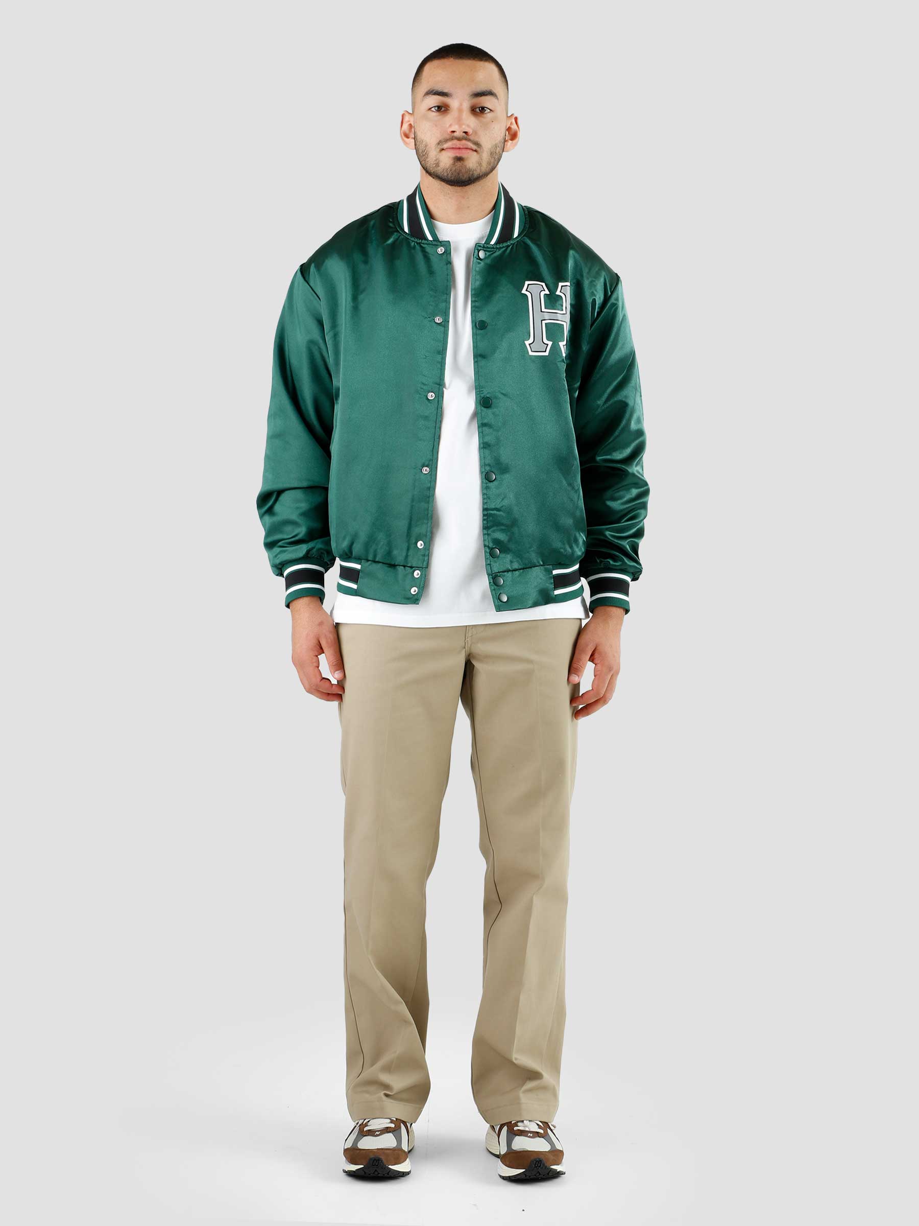 Crackerjack Satin Baseball Jacket Forest Green JK00372