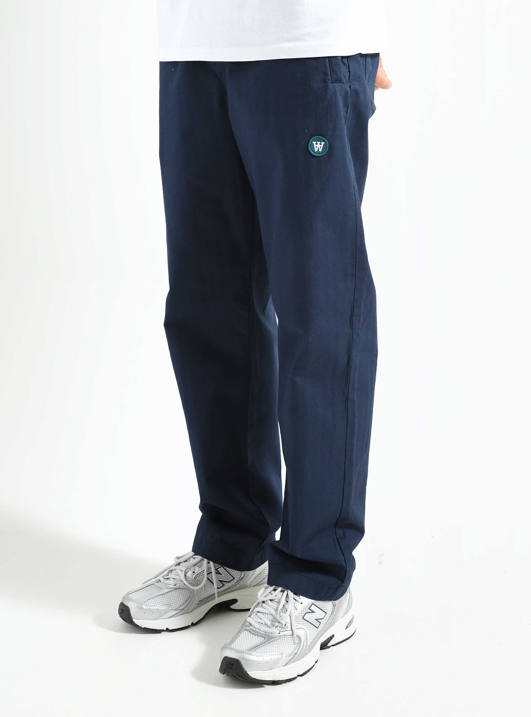 Double A by Wood Wood Lee Herringbone Trousers Navy