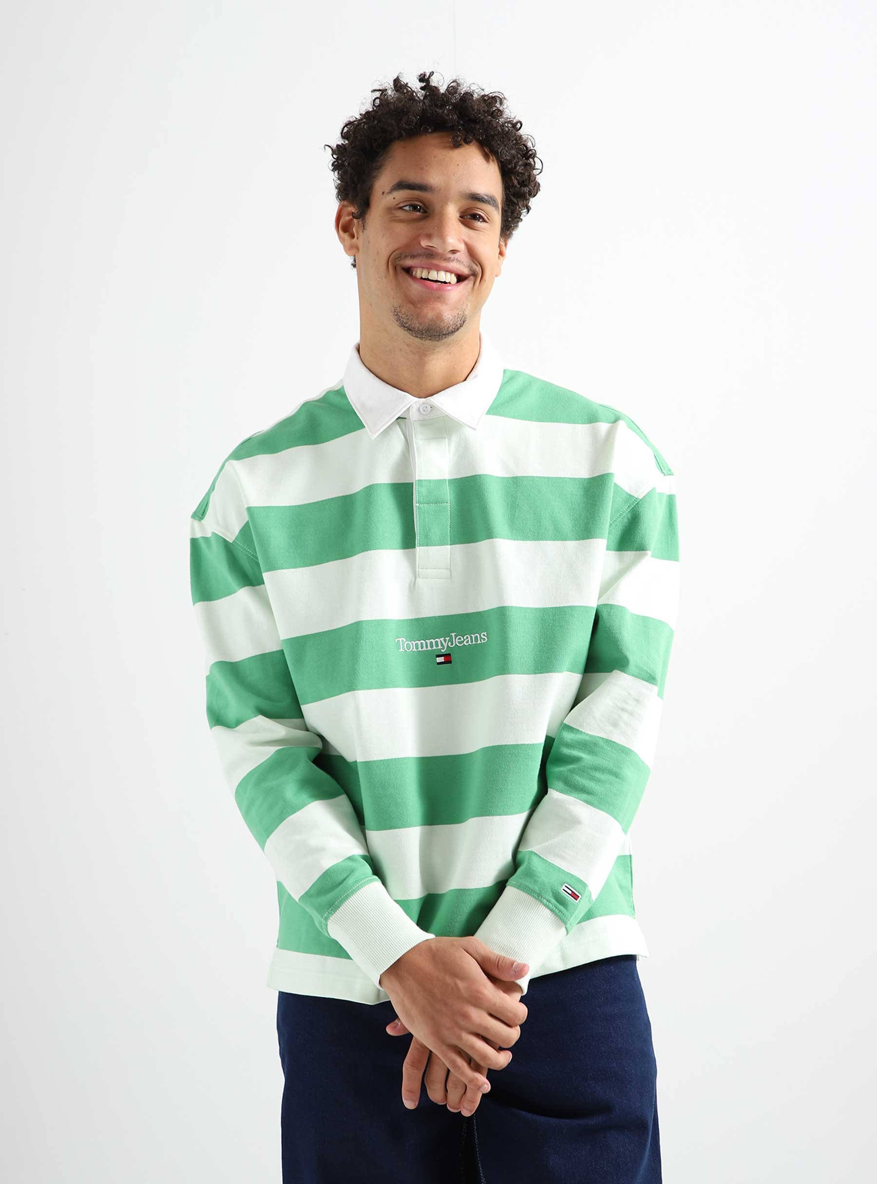 Stripe Tommy Stripe Linear Green Coastal TJM Jeans Rugby - Freshcotton Serif