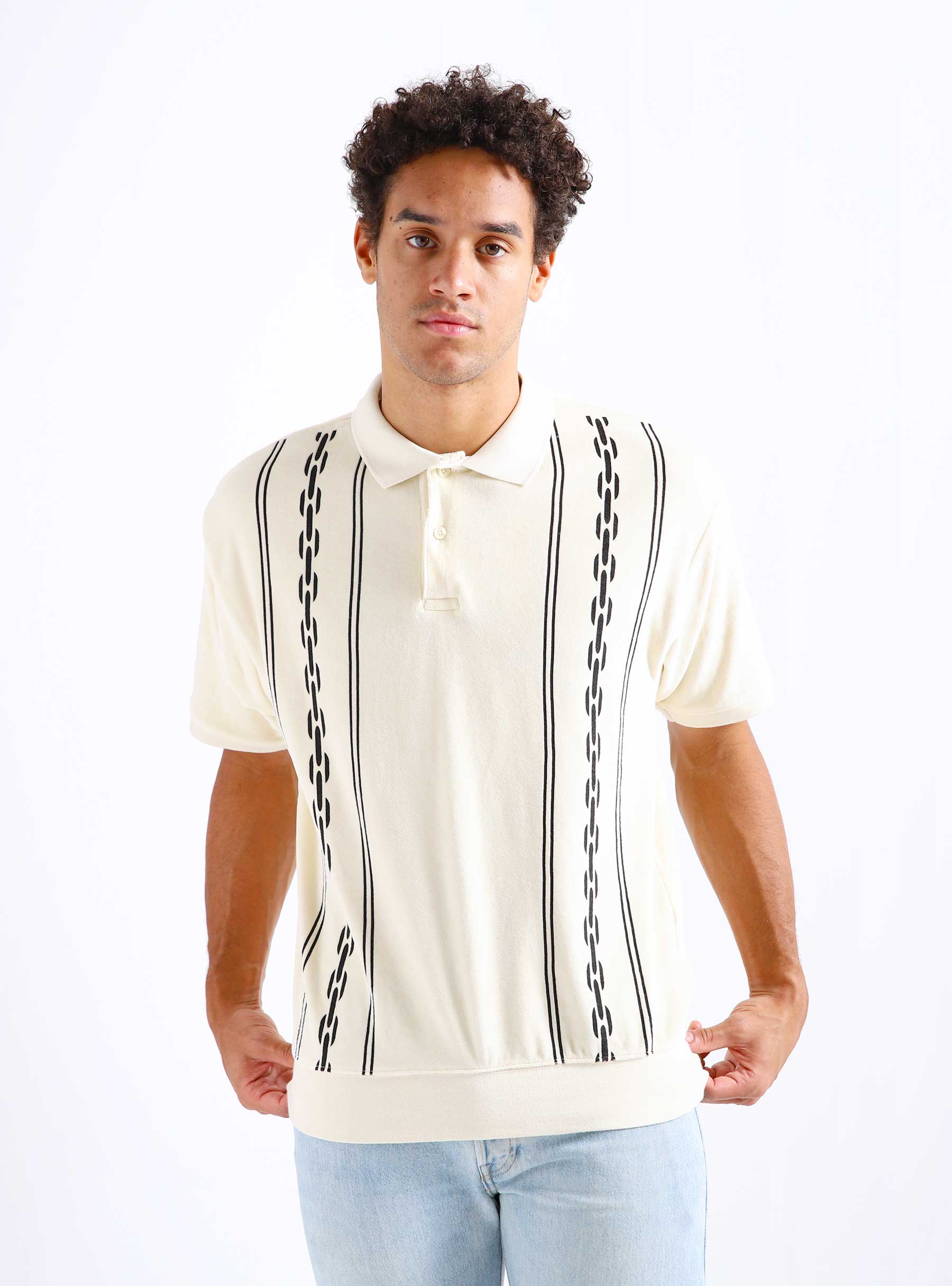 Pensa Velour Polo Shortsleeve Unbleached Multi 131090073