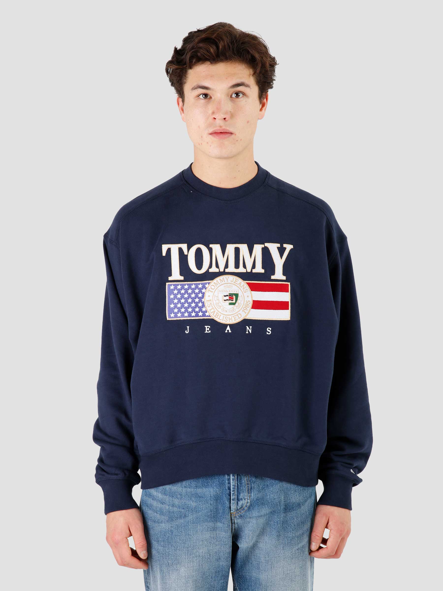 - Tommy Boxy Twilight TJ Navy Crewneck Luxe Jeans Freshcotton TJM