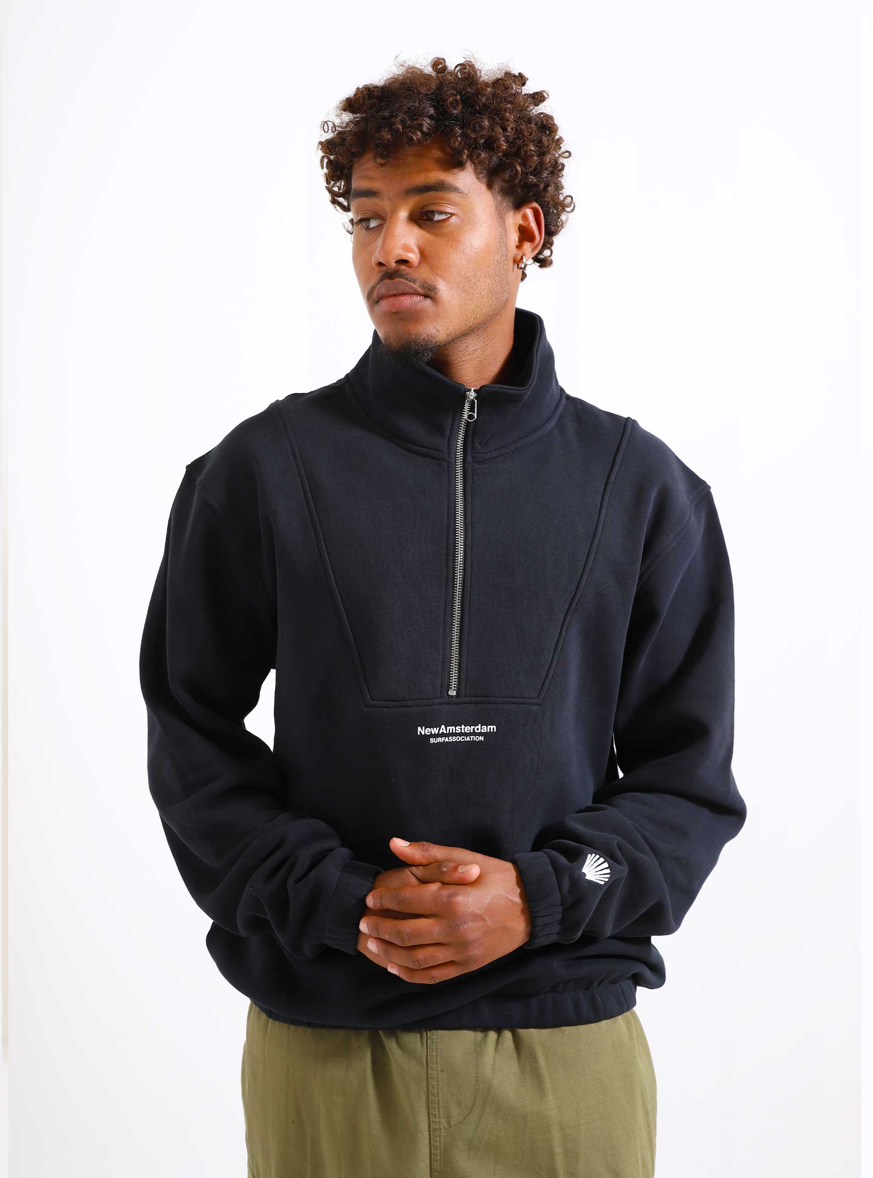 New Amsterdam Surf Association Sea Half-Zip Black - Freshcotton