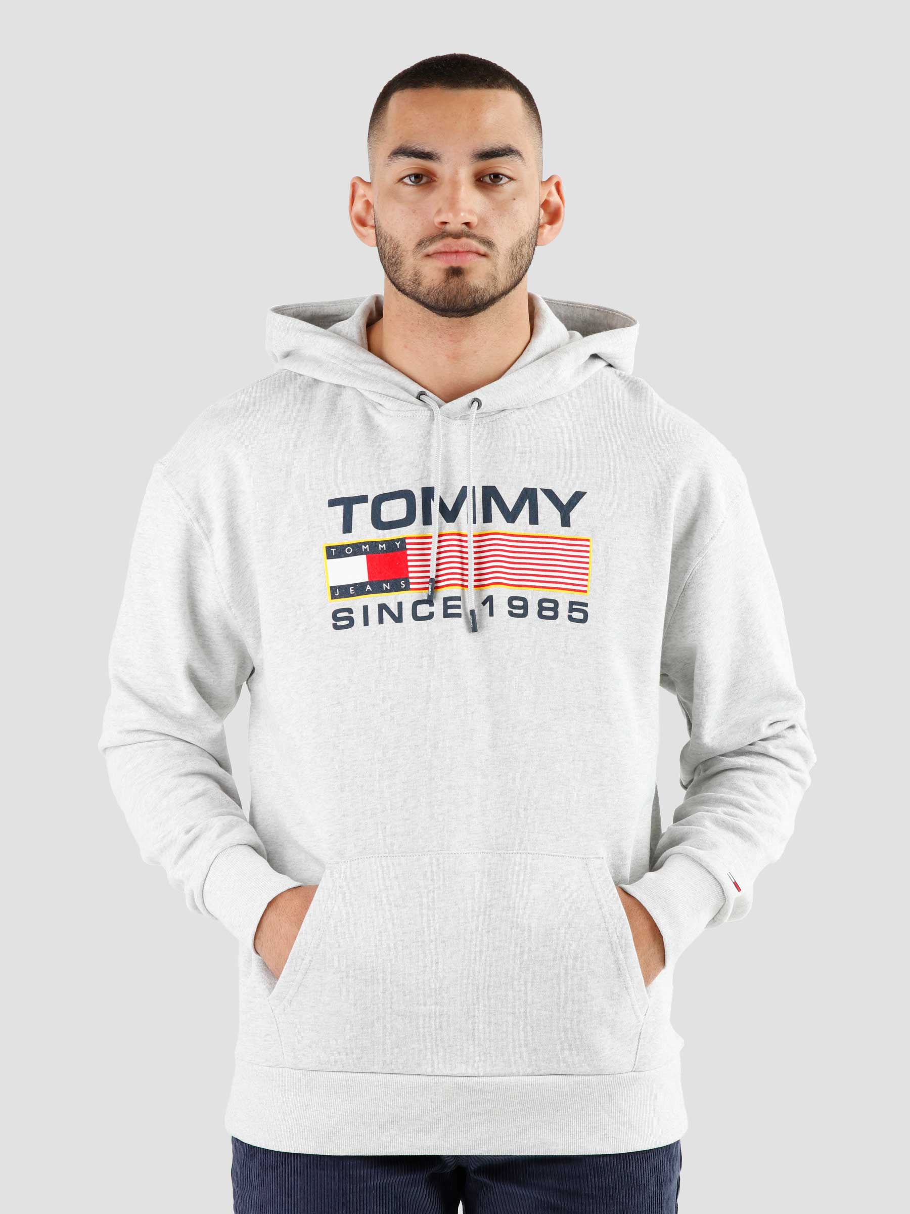 Tommy Jeans TJM Reg Heather Athletic Grey Logo Freshcotton - Silver Hoodie