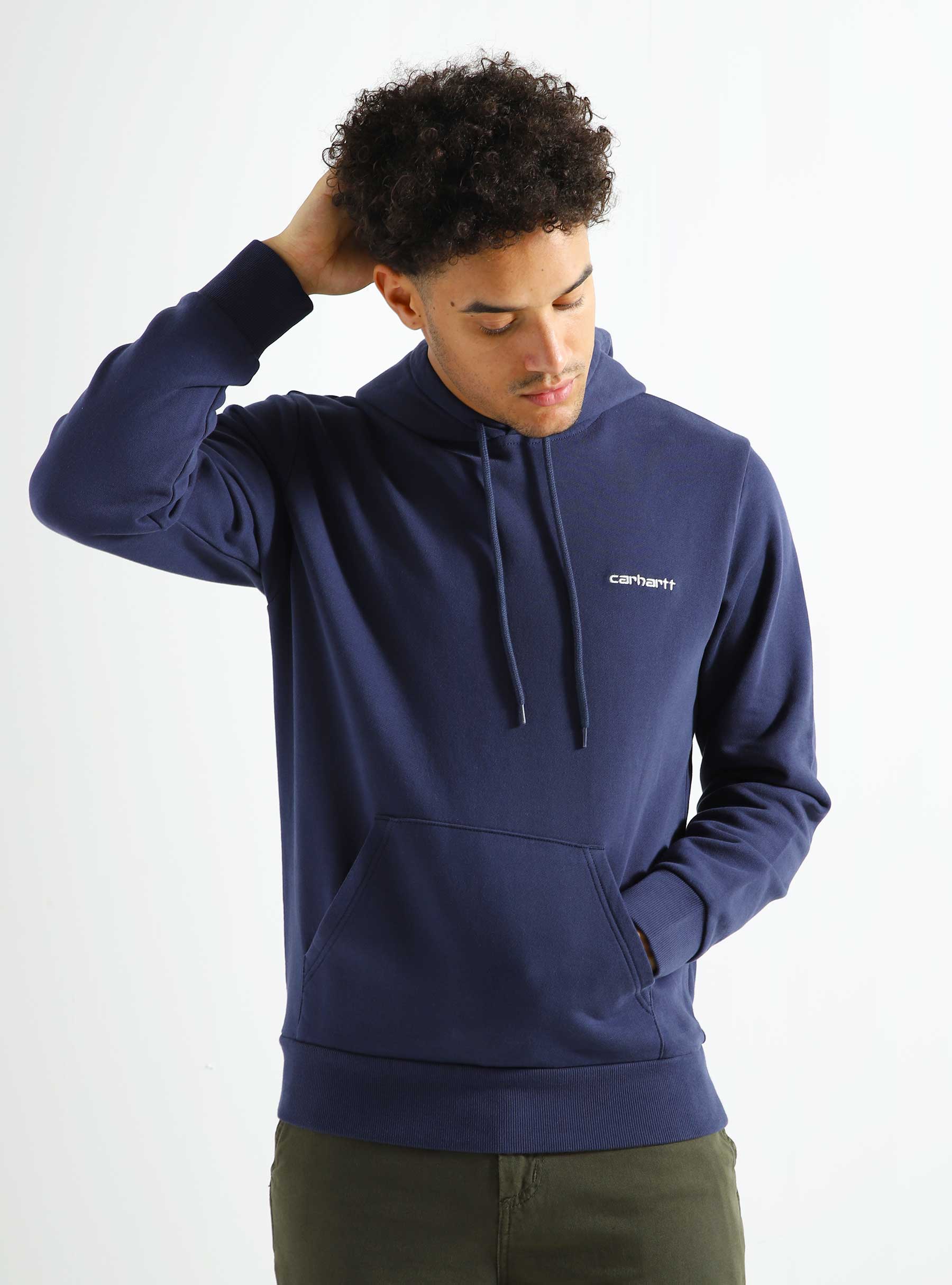 Carhartt WIP Hooded Script Embroidery Sweat Blue White - Freshcotton