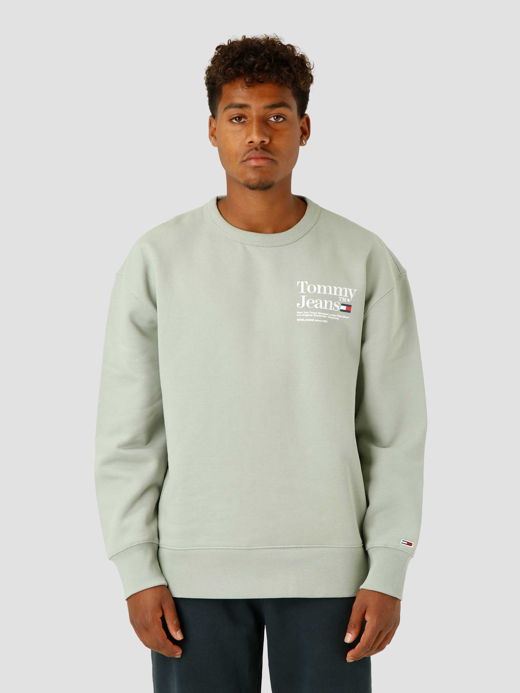 Tommy Jeans TJM Tommy Text Crewneck Faded Willow - Freshcotton