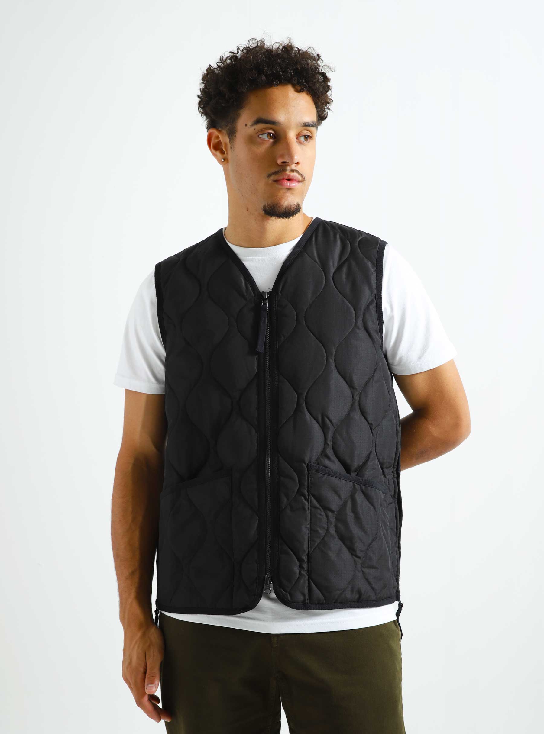 Taion Military Zip V Neck Down Vest Black - Freshcotton